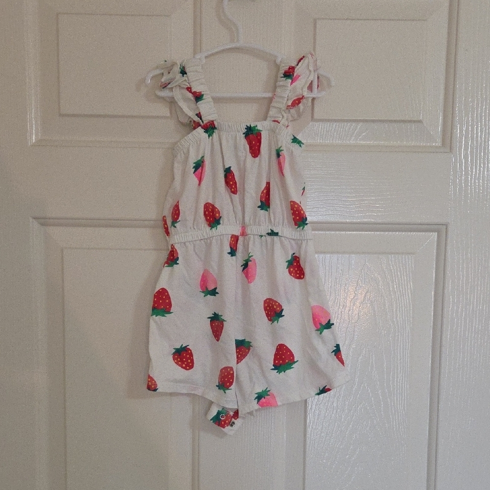 Old Navy White Strawberry-Print Girls' Romper with Ruffle Straps - Picture 2 of 5